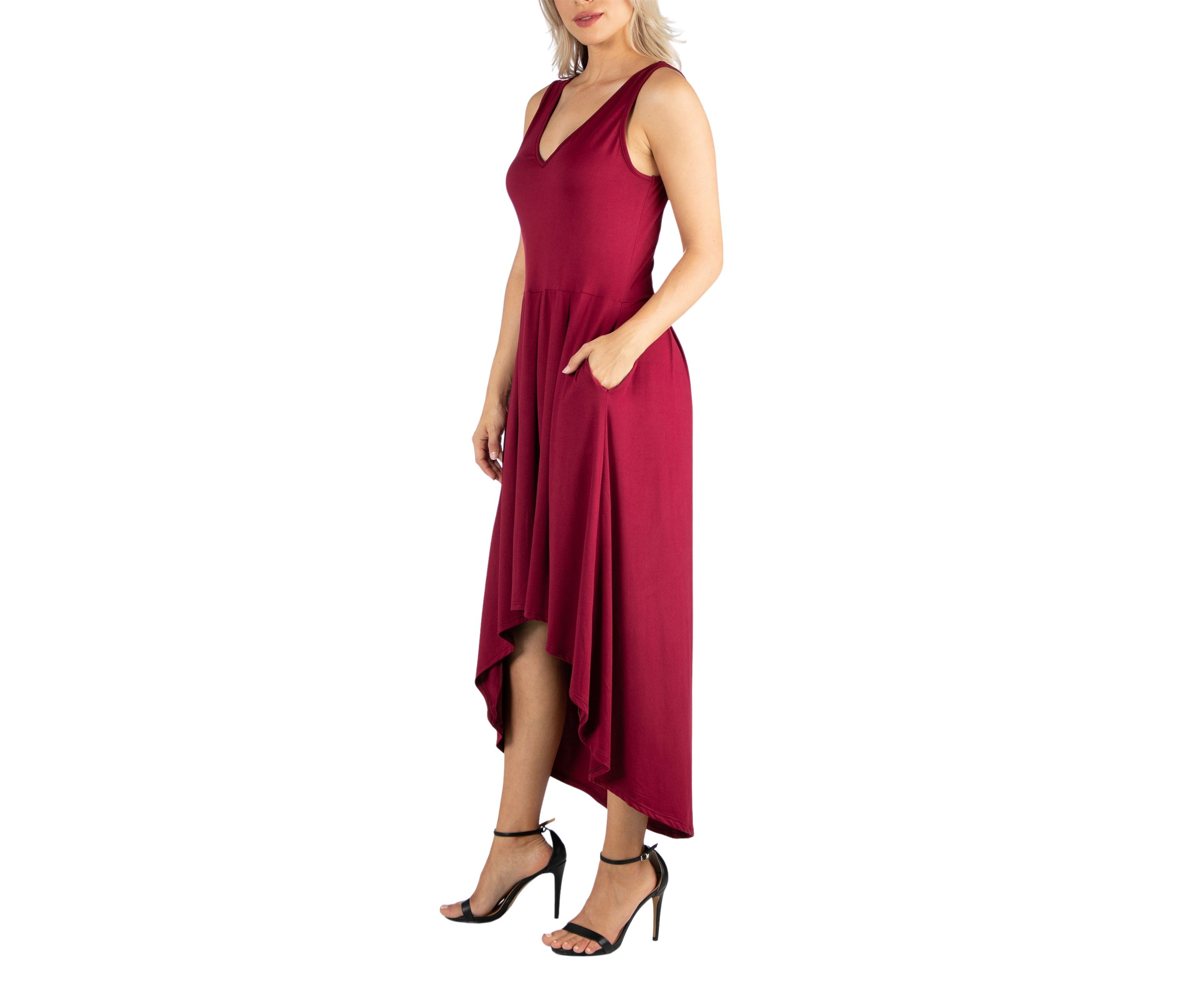 Womens Sleeveless Fit-and-Flare High Low Dress