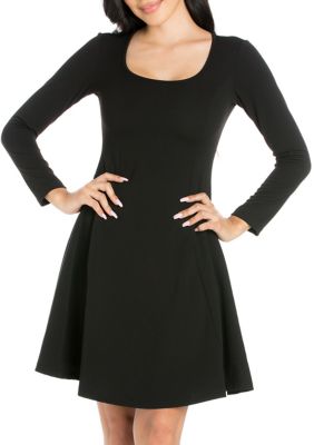 24seven Comfort Apparel Women's Long Sleeve Knee Length Skater Dress