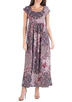 24seven Comfort Apparel Women's Scoop Neck Paisley Maxi Dress | belk