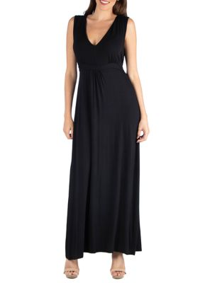 24seven Comfort Apparel Women's V-Neck Sleeveless Maxi Dress, Black, Small