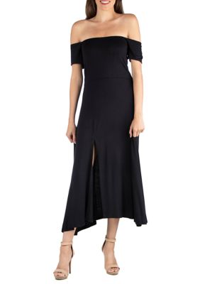 24seven Comfort Apparel Women's Off the Shoulder Flare Midi Dress | belk