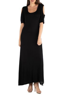 24seven Comfort Apparel Women's Open Shoulder Maxi Dress, Black, Small