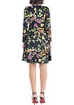  Black Floral Long Sleeve Knee Length Dress