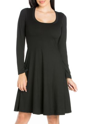 24seven Comfort Apparel Women's Classic Long Sleeve Flared Mini Dress