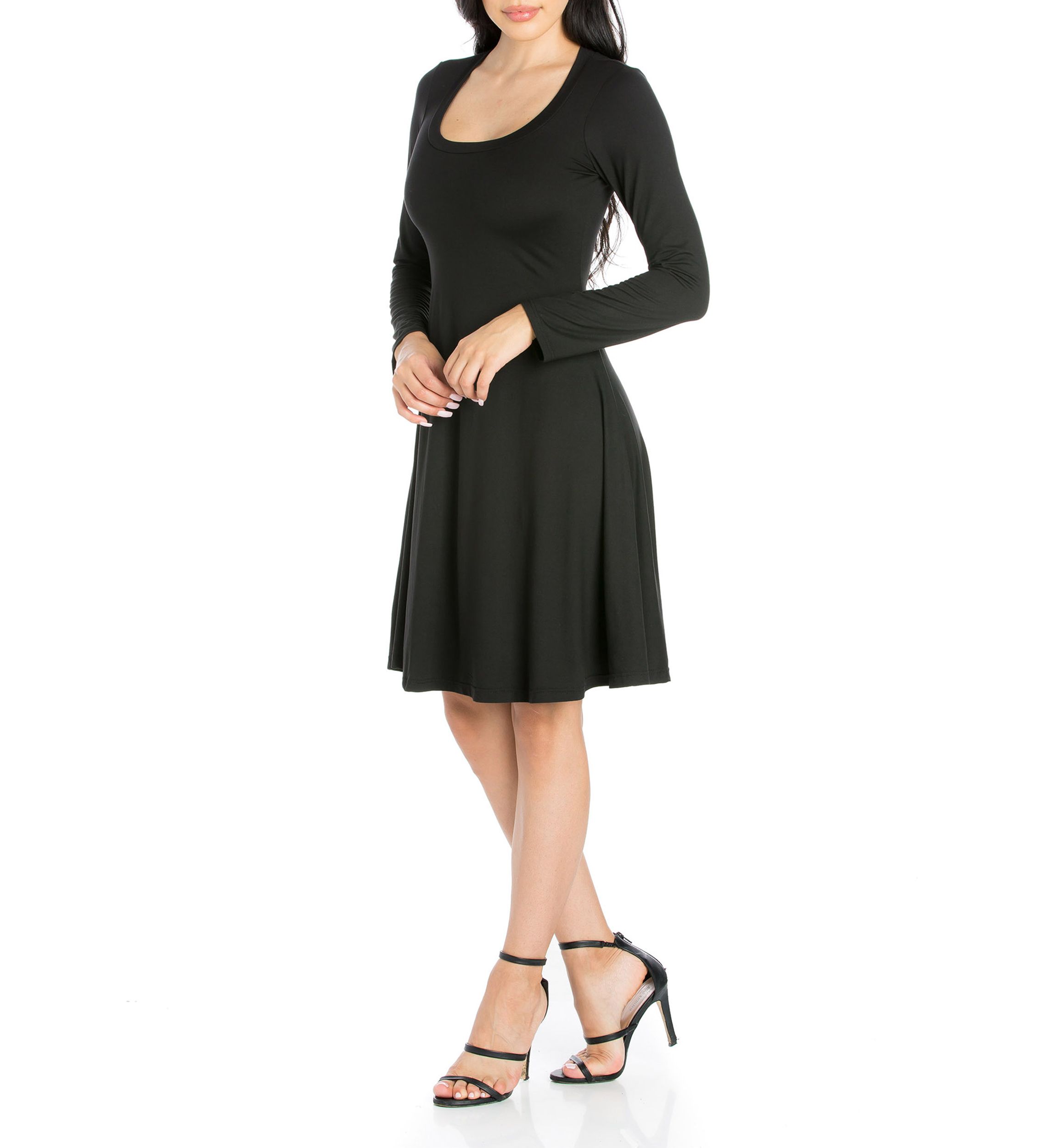 Womens Classic Long Sleeve Flared Mini Dress
