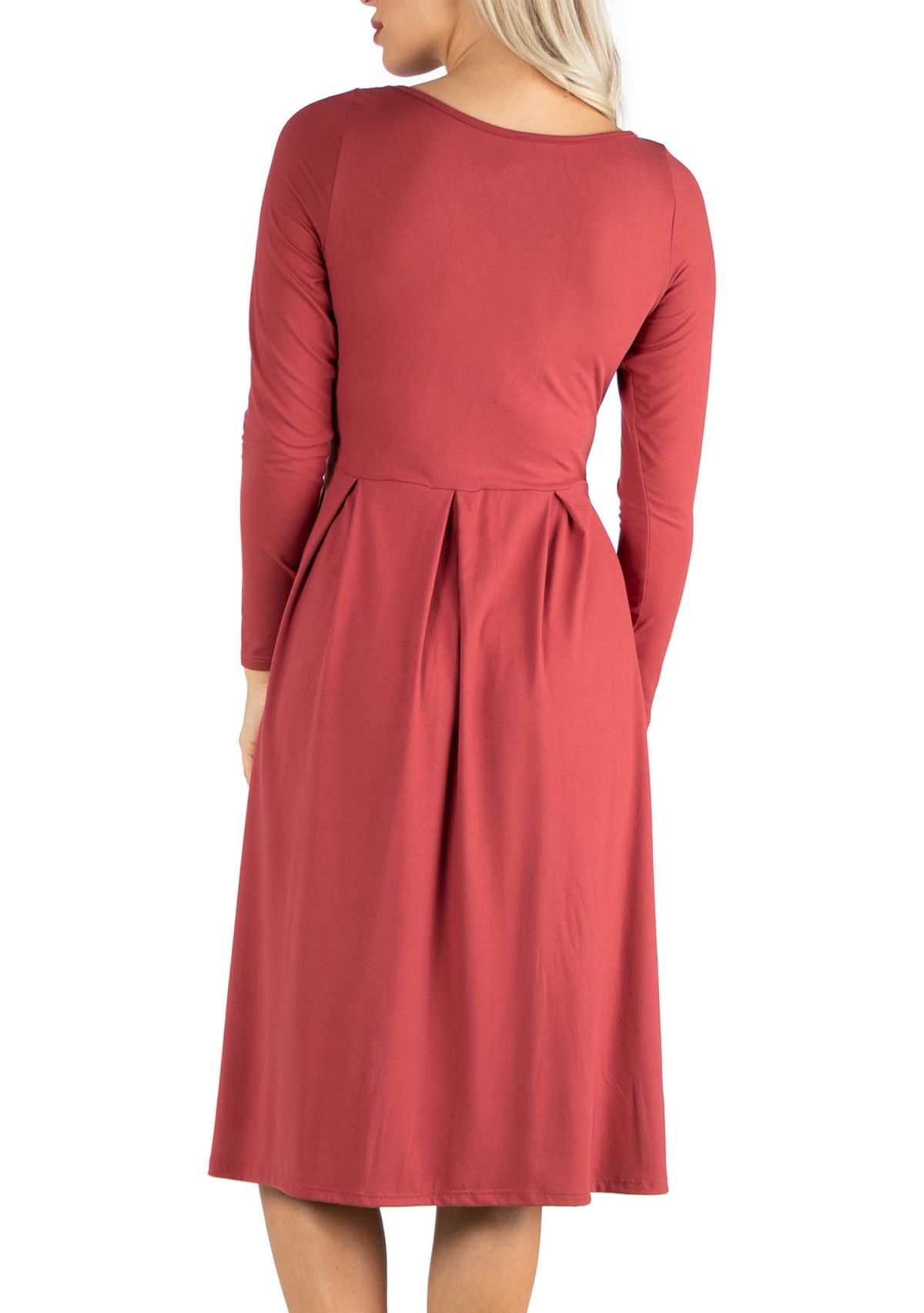 Womens Midi Length Fit-and-Flare Pocket Dress