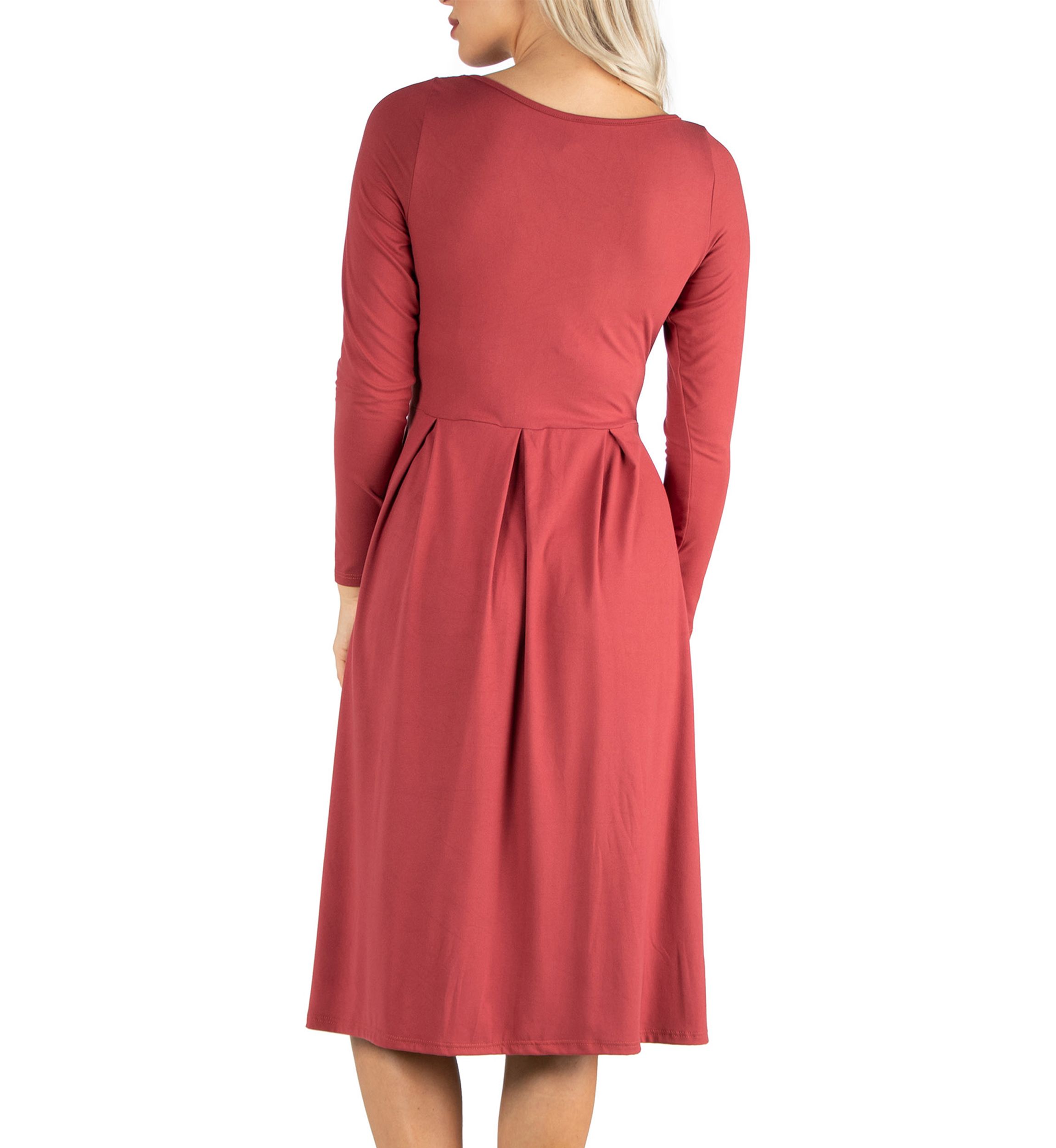 Womens Midi Length Fit-and-Flare Pocket Dress