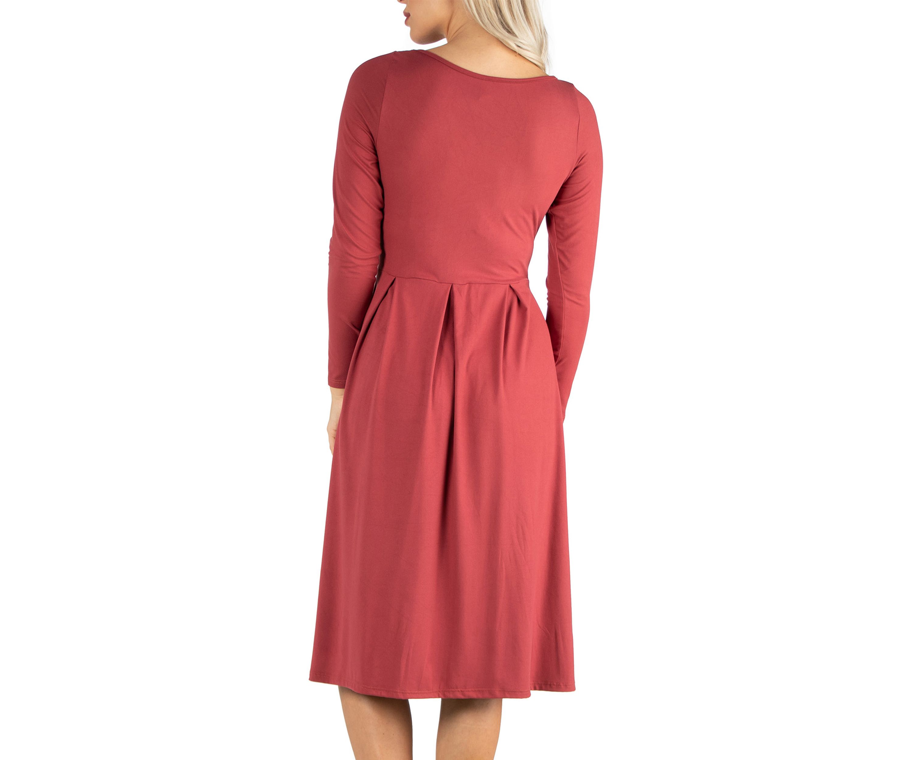 Womens Midi Length Fit-and-Flare Pocket Dress