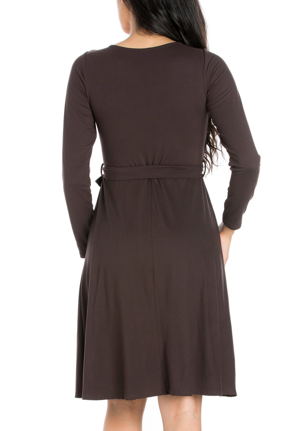 Womens Collared V-Neck 3/4 Sleeve Wrap Dress
