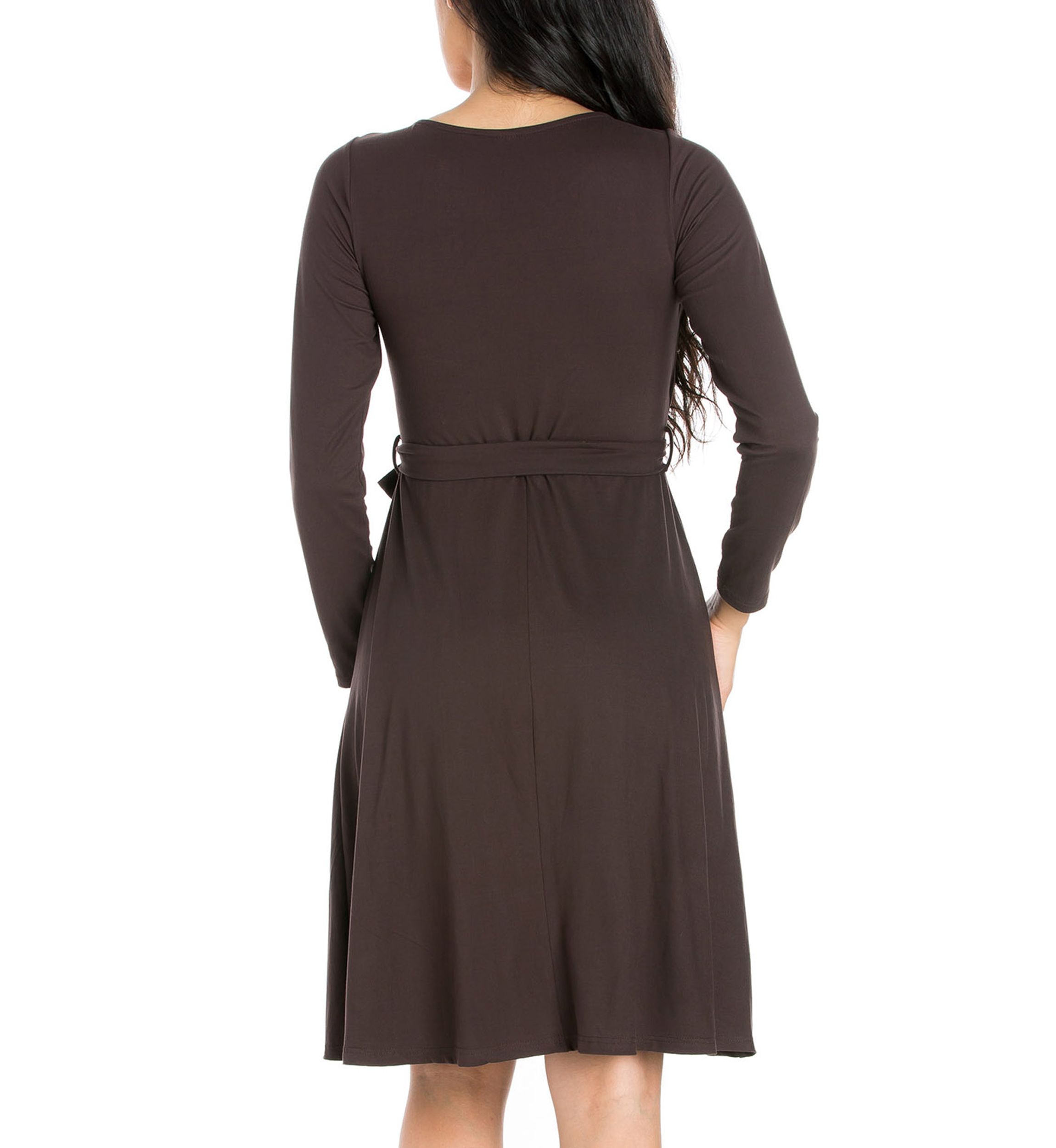 Womens Collared V-Neck 3/4 Sleeve Wrap Dress