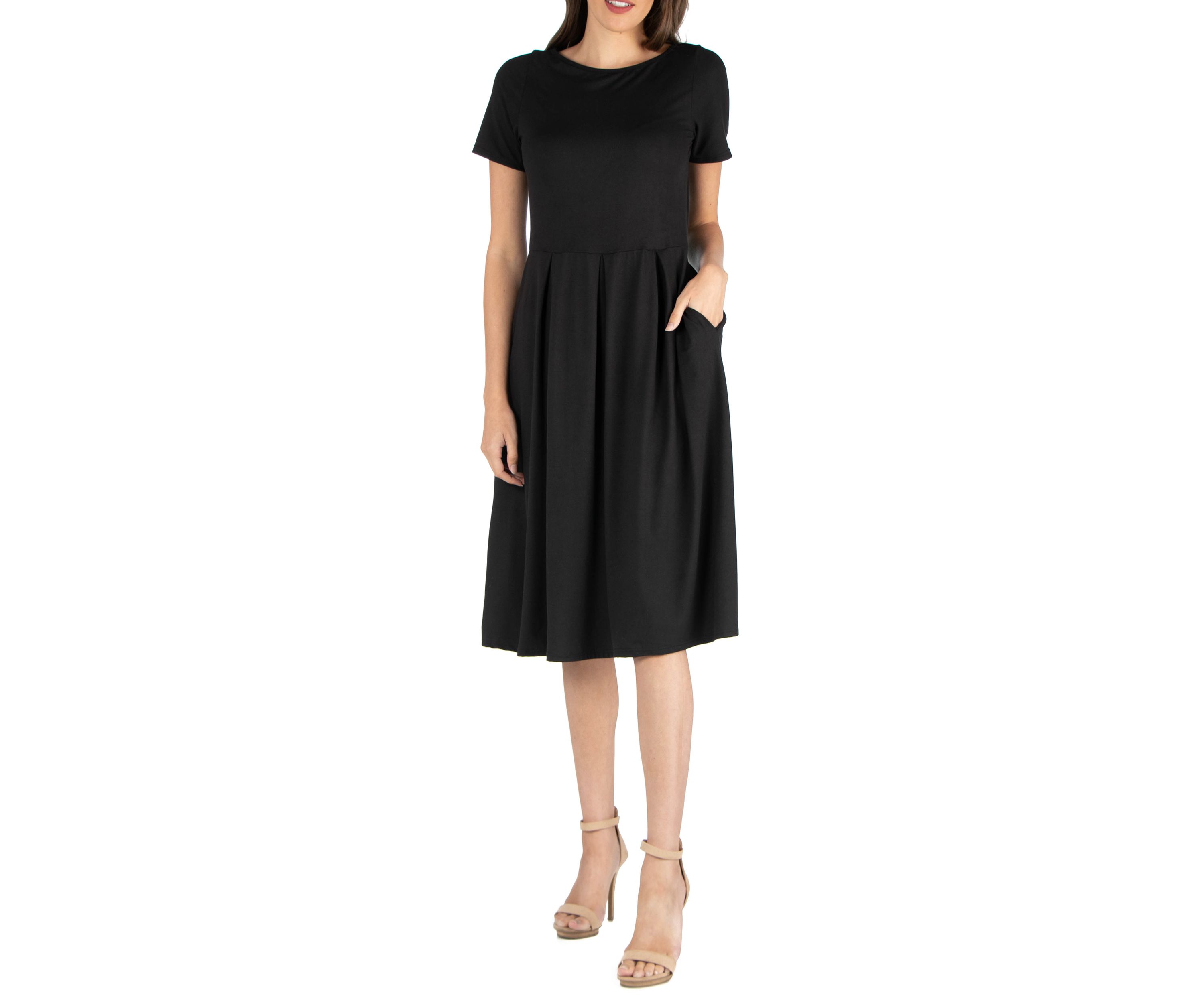 Midi Dress with Short Sleeves and Pocket Detail