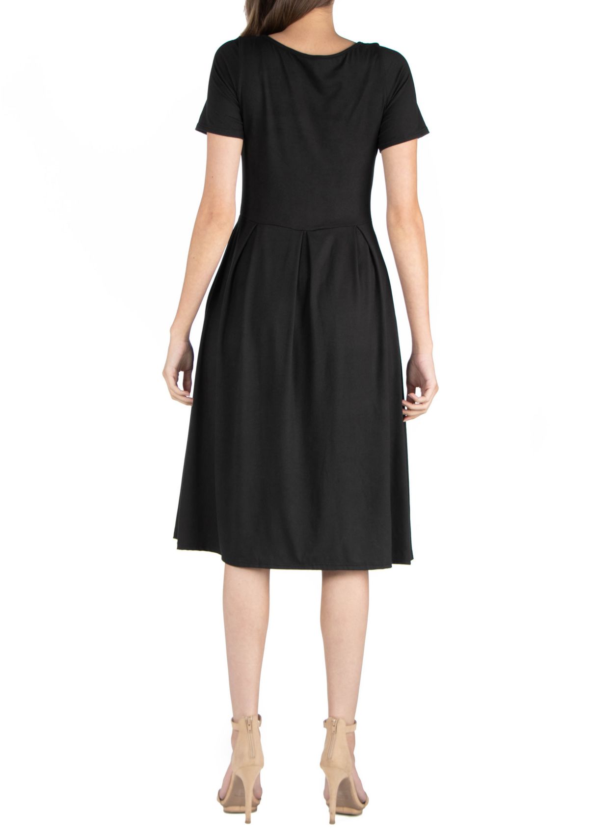 Midi Dress with Short Sleeves and Pocket Detail