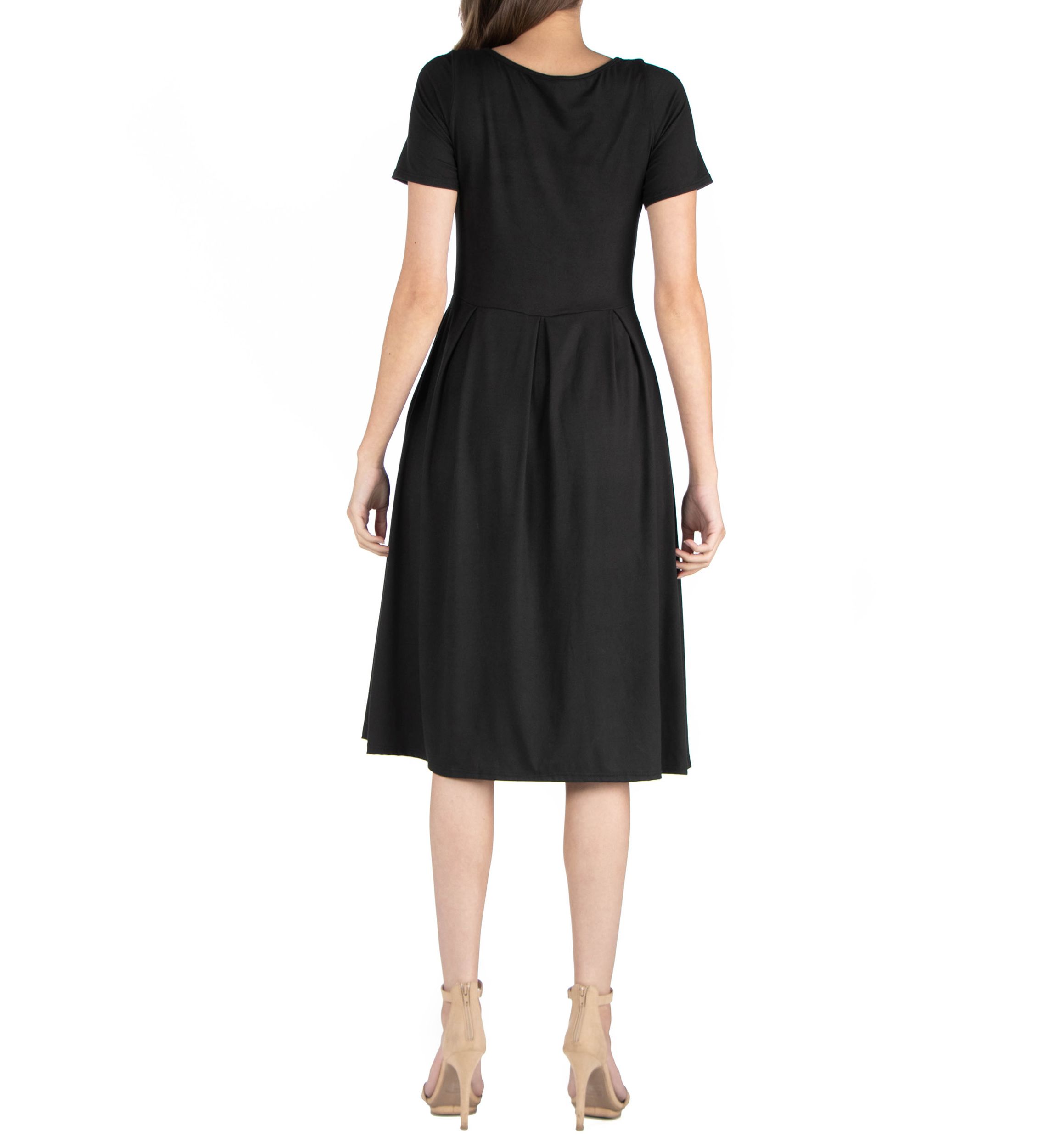 Midi Dress with Short Sleeves and Pocket Detail
