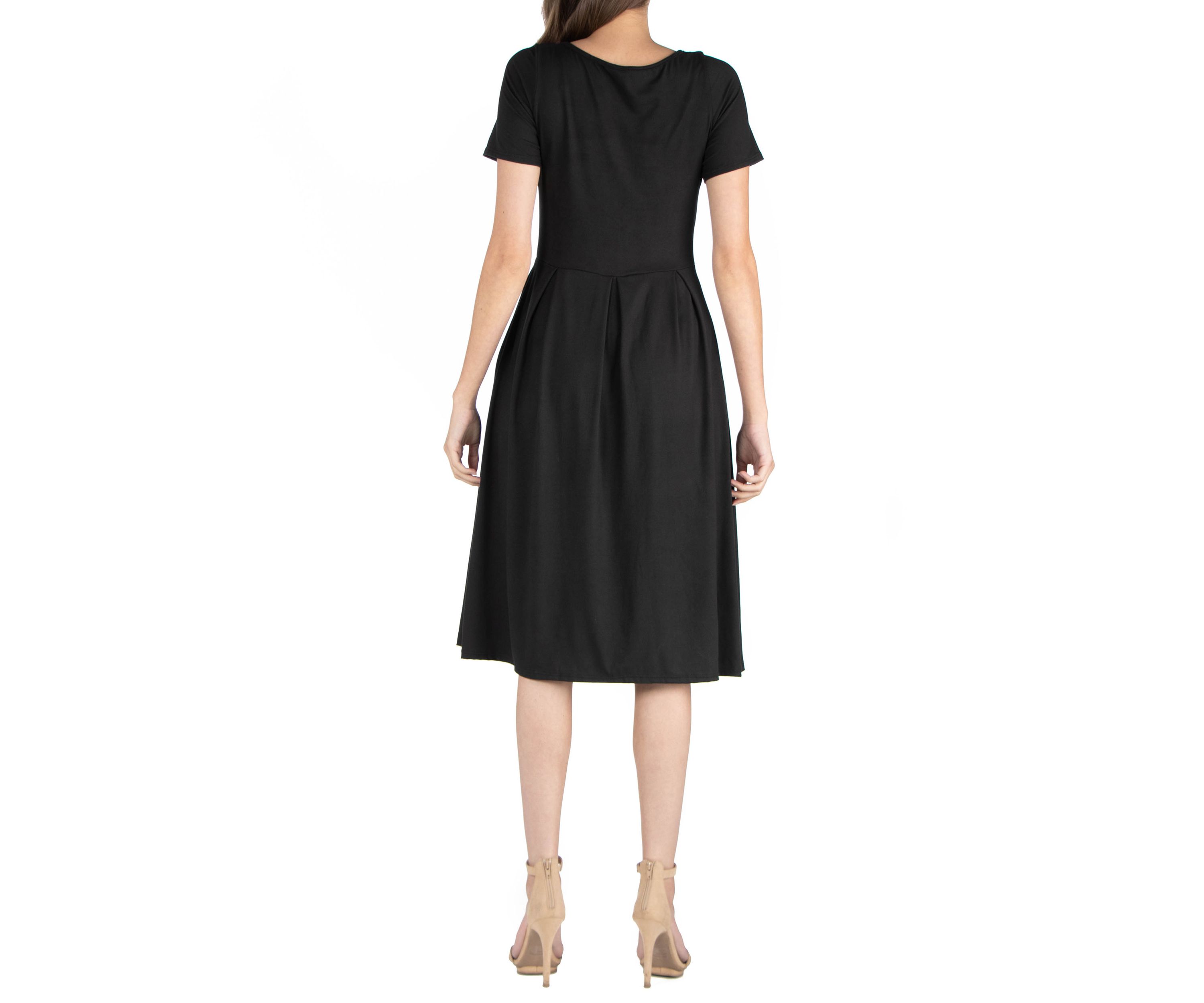 Midi Dress with Short Sleeves and Pocket Detail