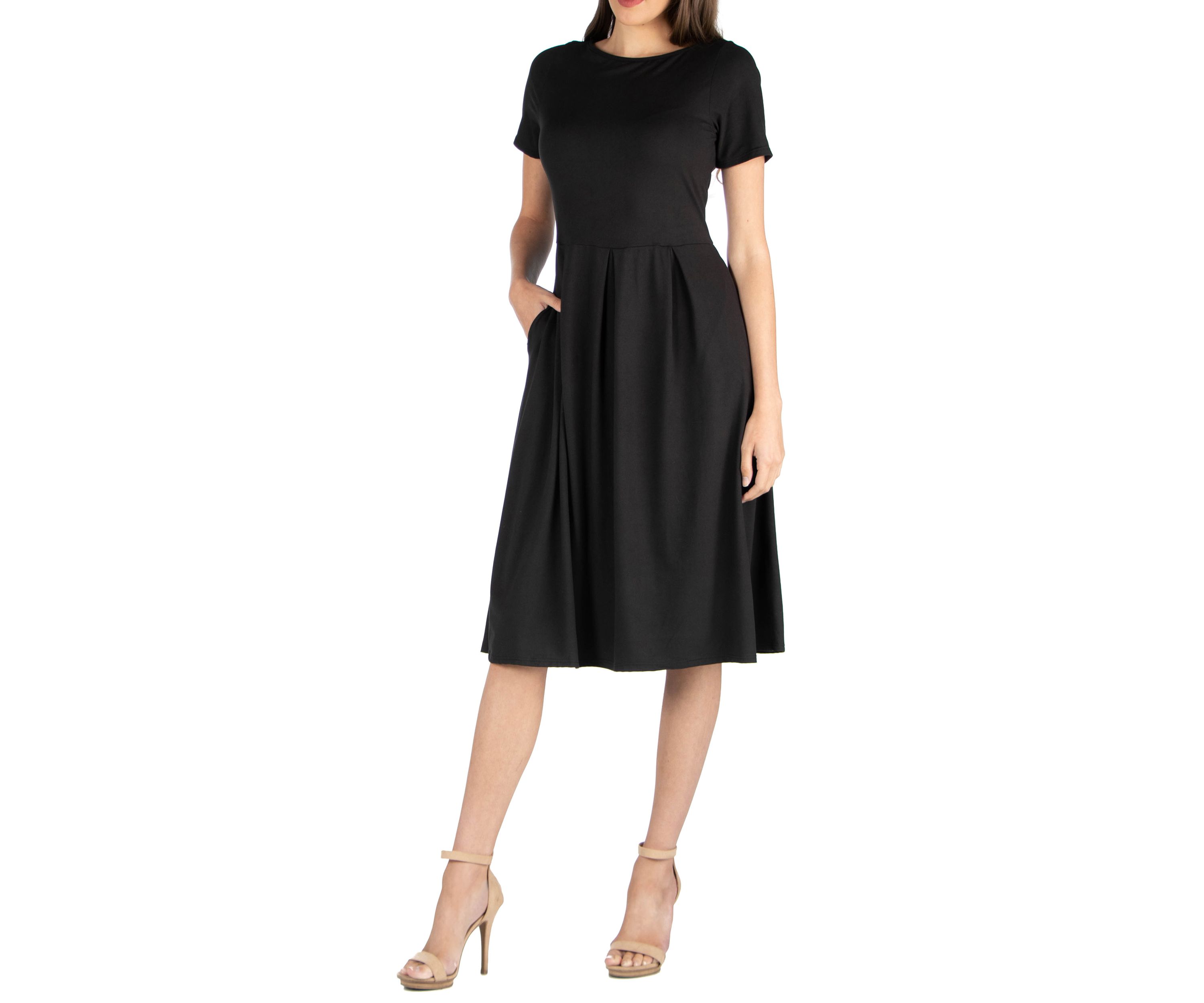 Midi Dress with Short Sleeves and Pocket Detail