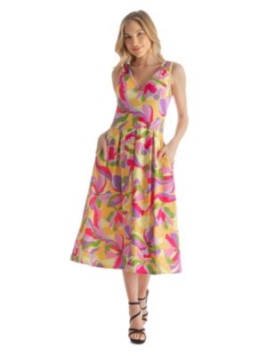 24seven Comfort Apparel Sleeveless Colorful Floral Print Midi Length ...