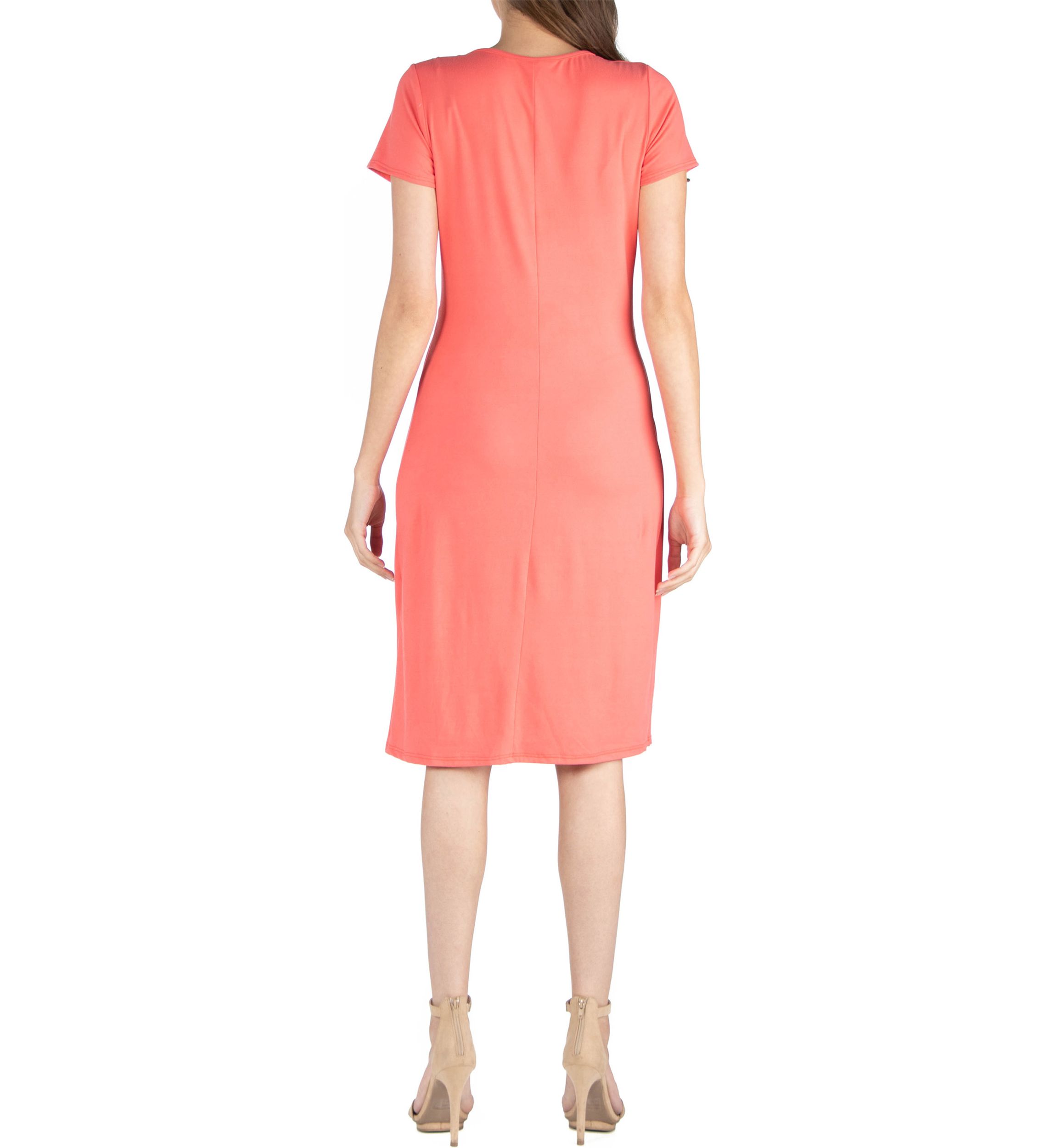 Womens Short Sleeve Knee Length Faux Wrap Dress