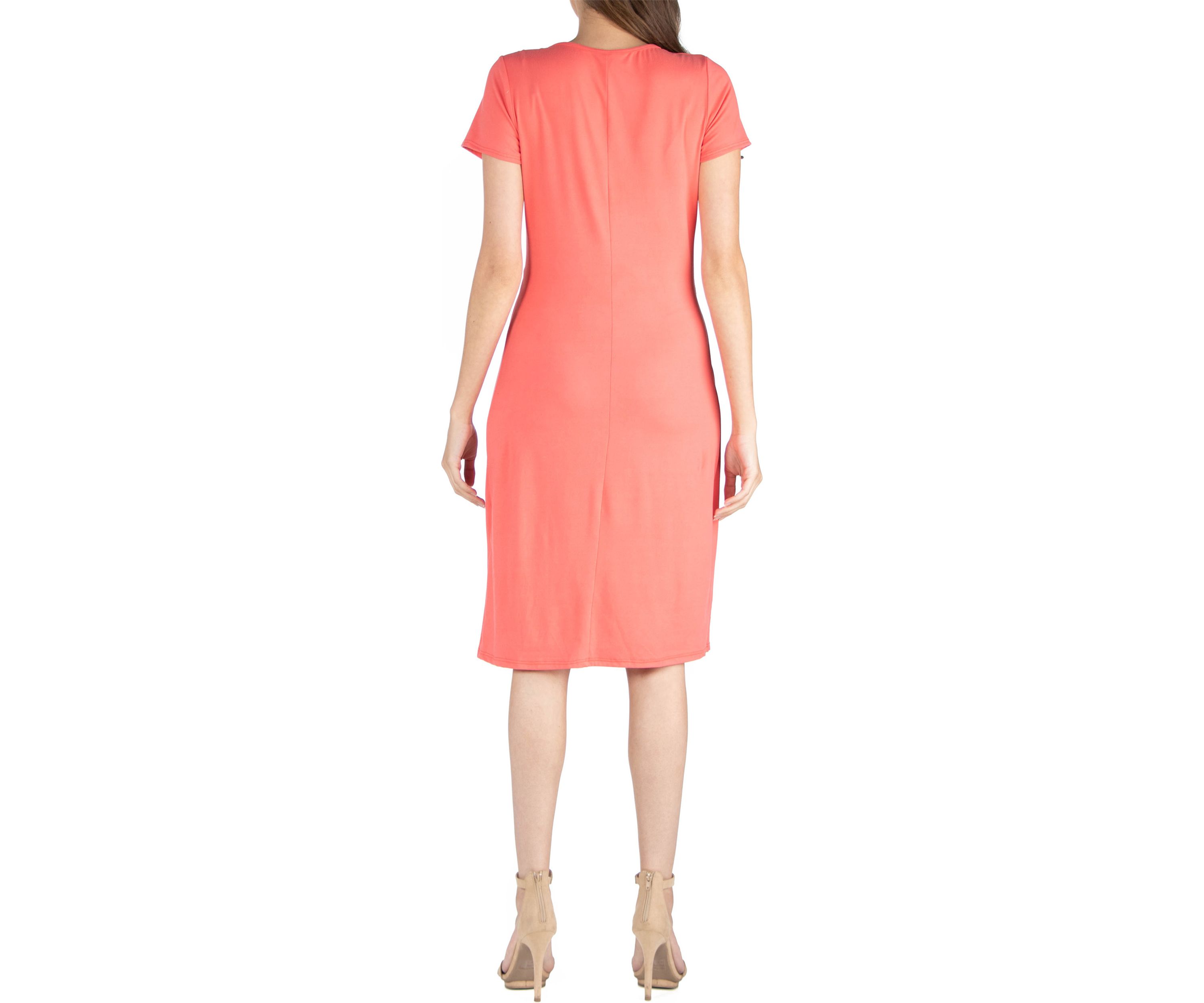 Womens Short Sleeve Knee Length Faux Wrap Dress