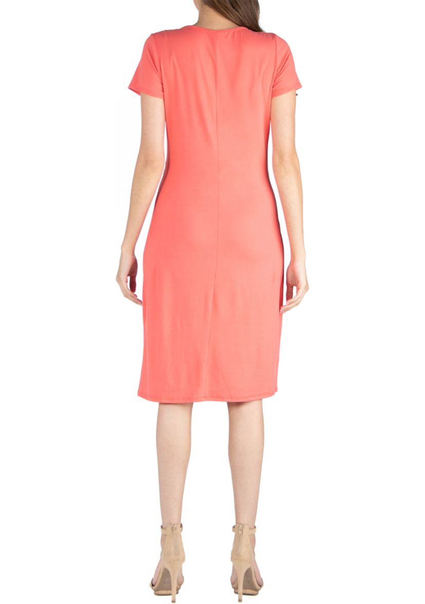 Womens Short Sleeve Knee Length Faux Wrap Dress