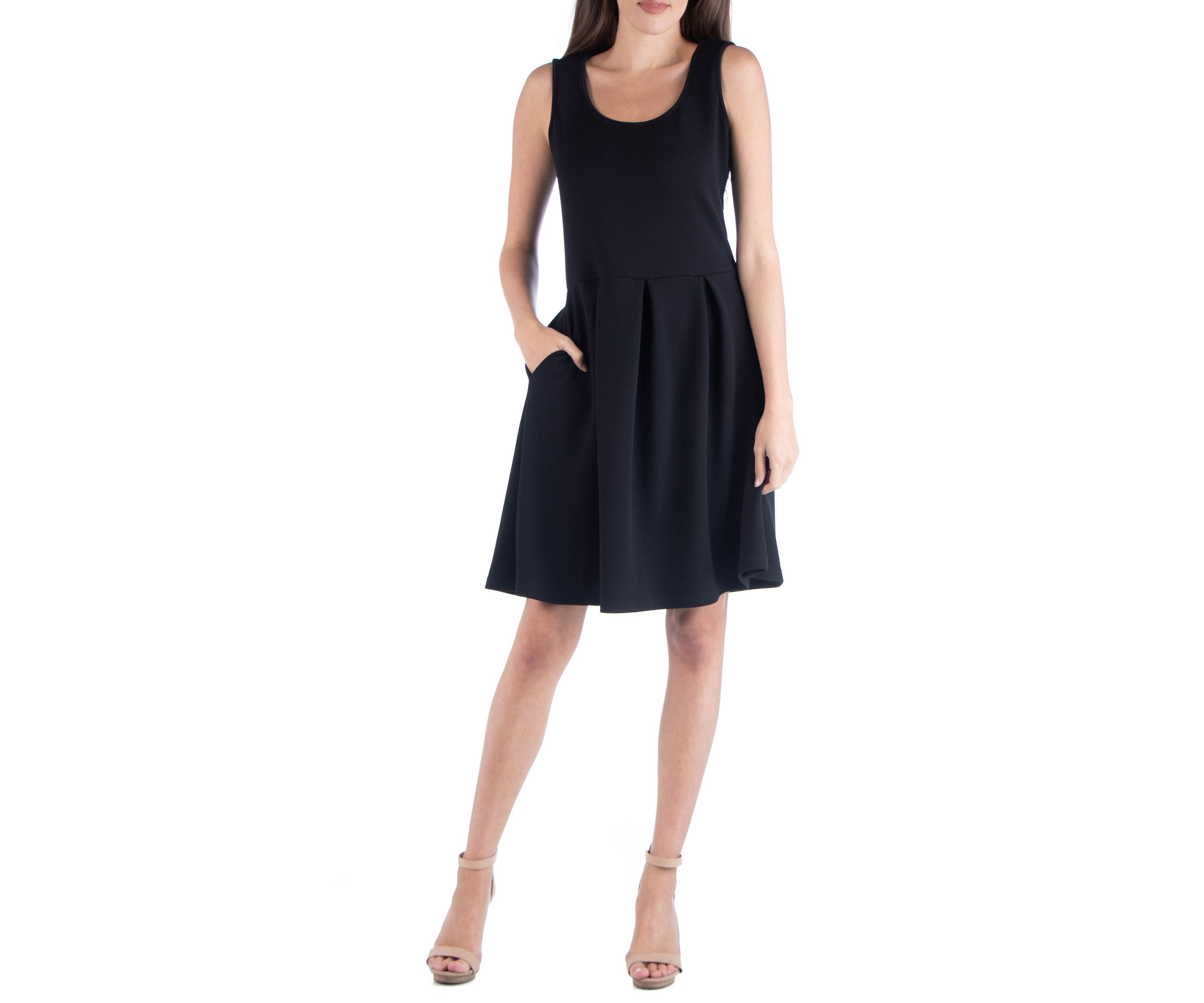 Sleeveless Pleated Skater Dress with Pockets