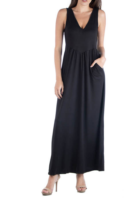 24seven Comfort Apparel Womens V-Neck Maxi Dress