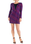 Purple Print Long Sleeve Mini Dress