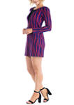 Purple Print Long Sleeve Mini Dress