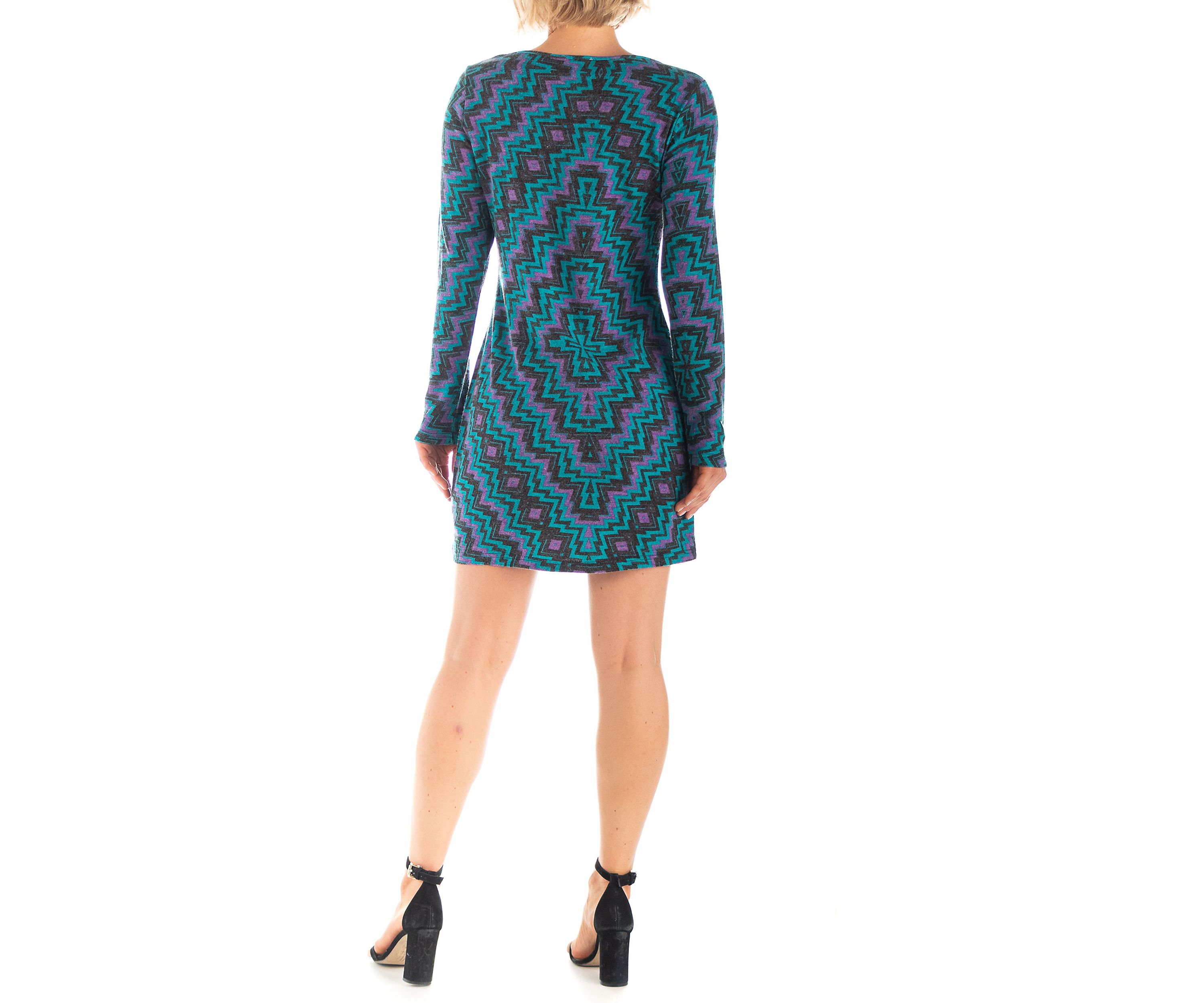 Blue Long Sleeve Keyhole Neckline Mini Dress