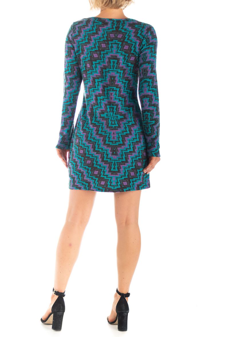 Blue Long Sleeve Keyhole Neckline Mini Dress