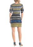 Multicolor Elbow Sleeve Knee Length Dress