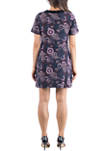 Short Sleeve Purple Print Pocket Shift Dress