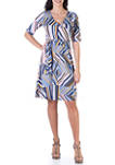 Womens Geometric Print Knee Length Faux Wrap Dress