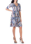 Womens Geometric Print Knee Length Faux Wrap Dress