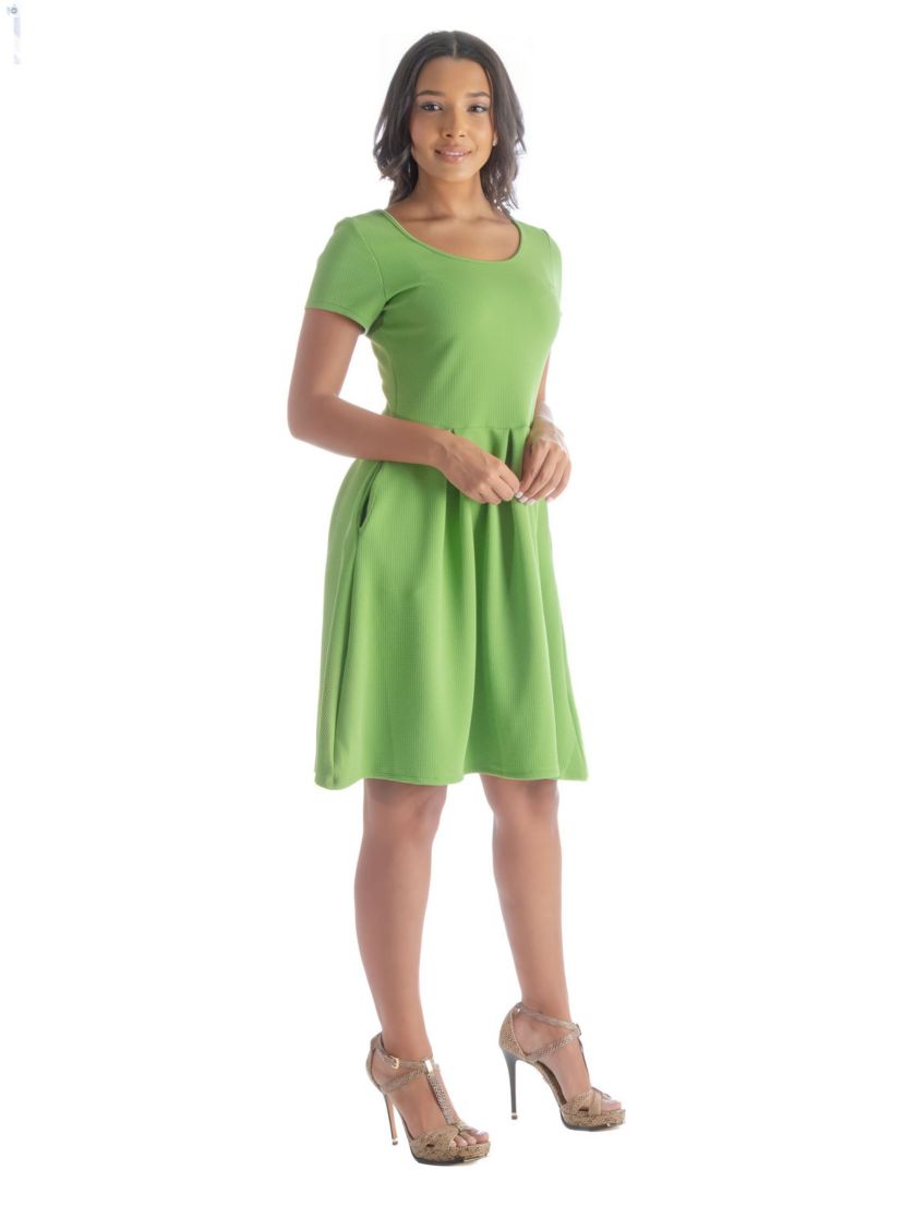 Womens Scoop Neck Knee Length Pleated Pocket Dress