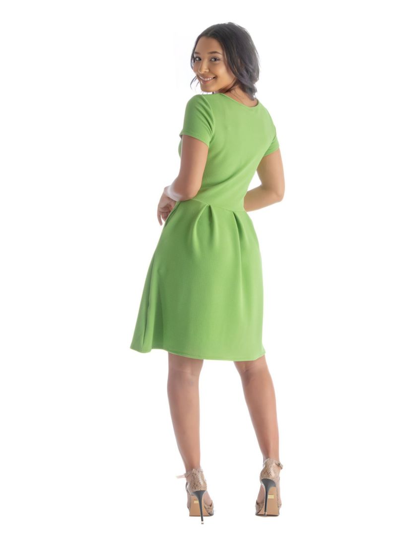 Womens Scoop Neck Knee Length Pleated Pocket Dress