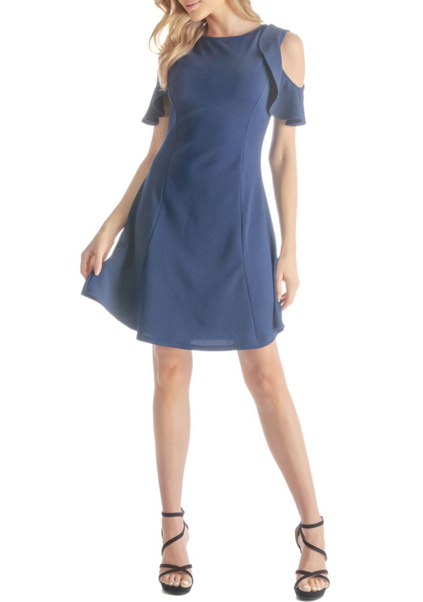 Ruffle Cold Shoulder A Line Knee Length Dress