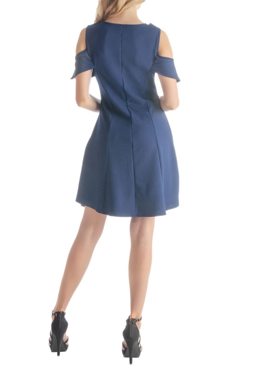 Ruffle Cold Shoulder A Line Knee Length Dress