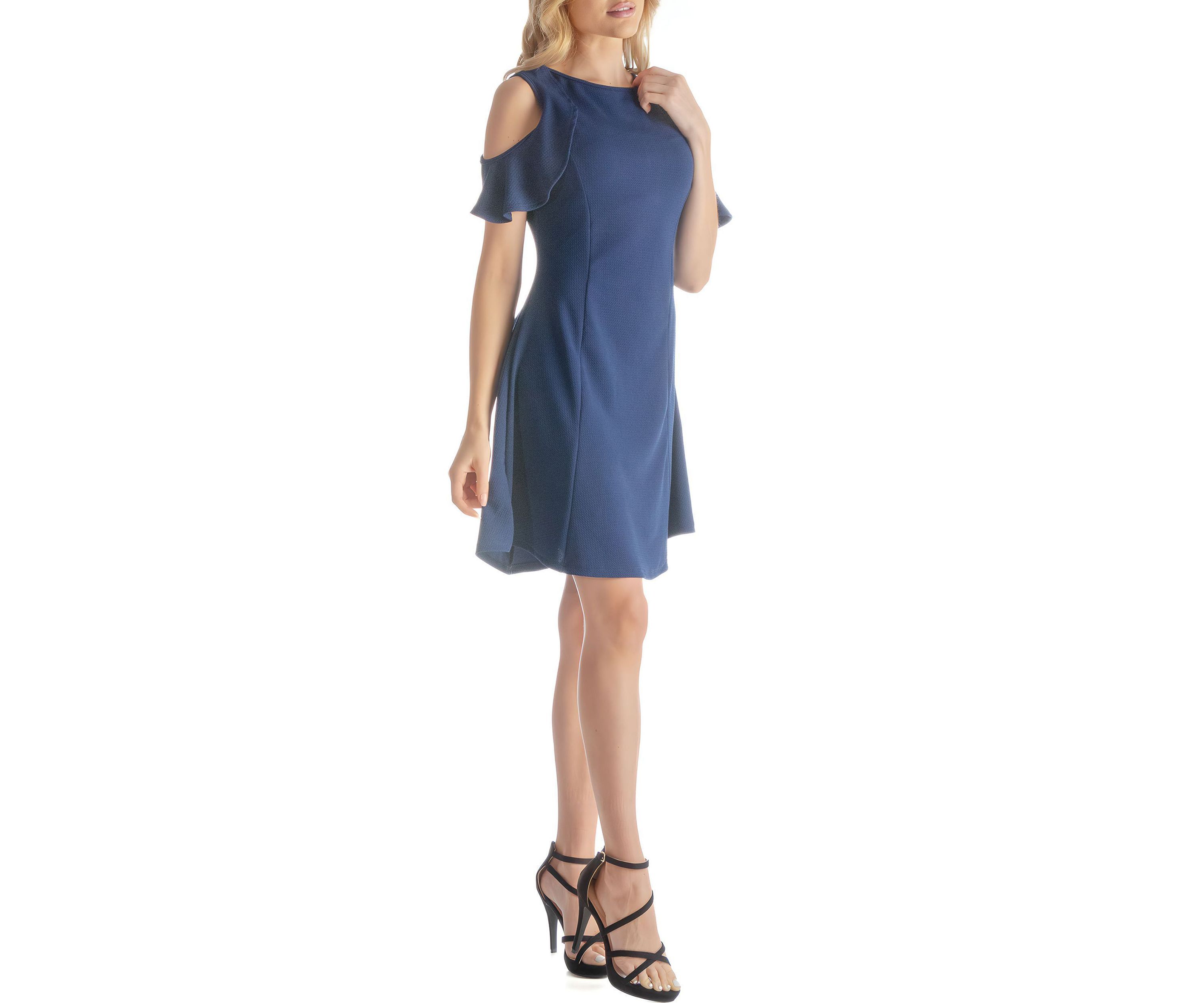 Ruffle Cold Shoulder A Line Knee Length Dress