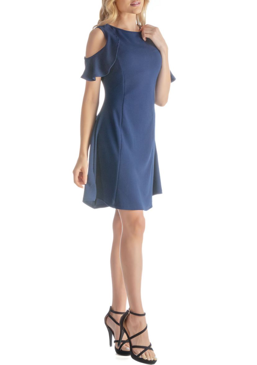 Ruffle Cold Shoulder A Line Knee Length Dress