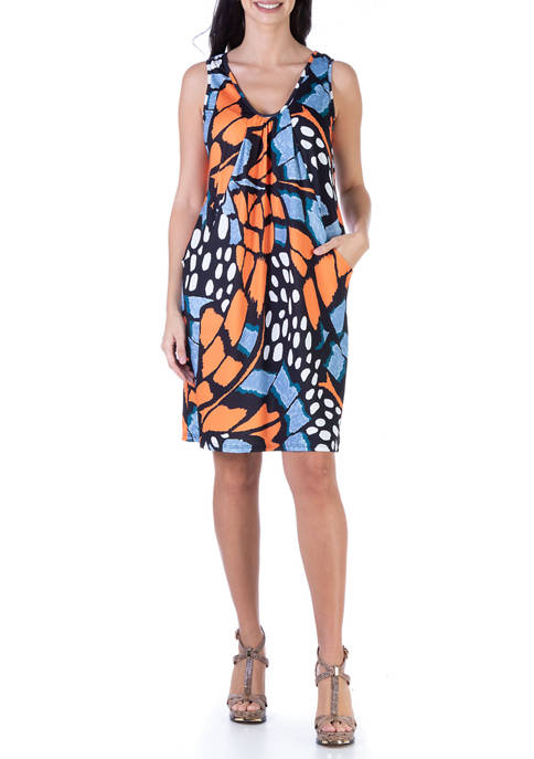 24seven Comfort Apparel Womens Sleeveless Monarch Print Dress