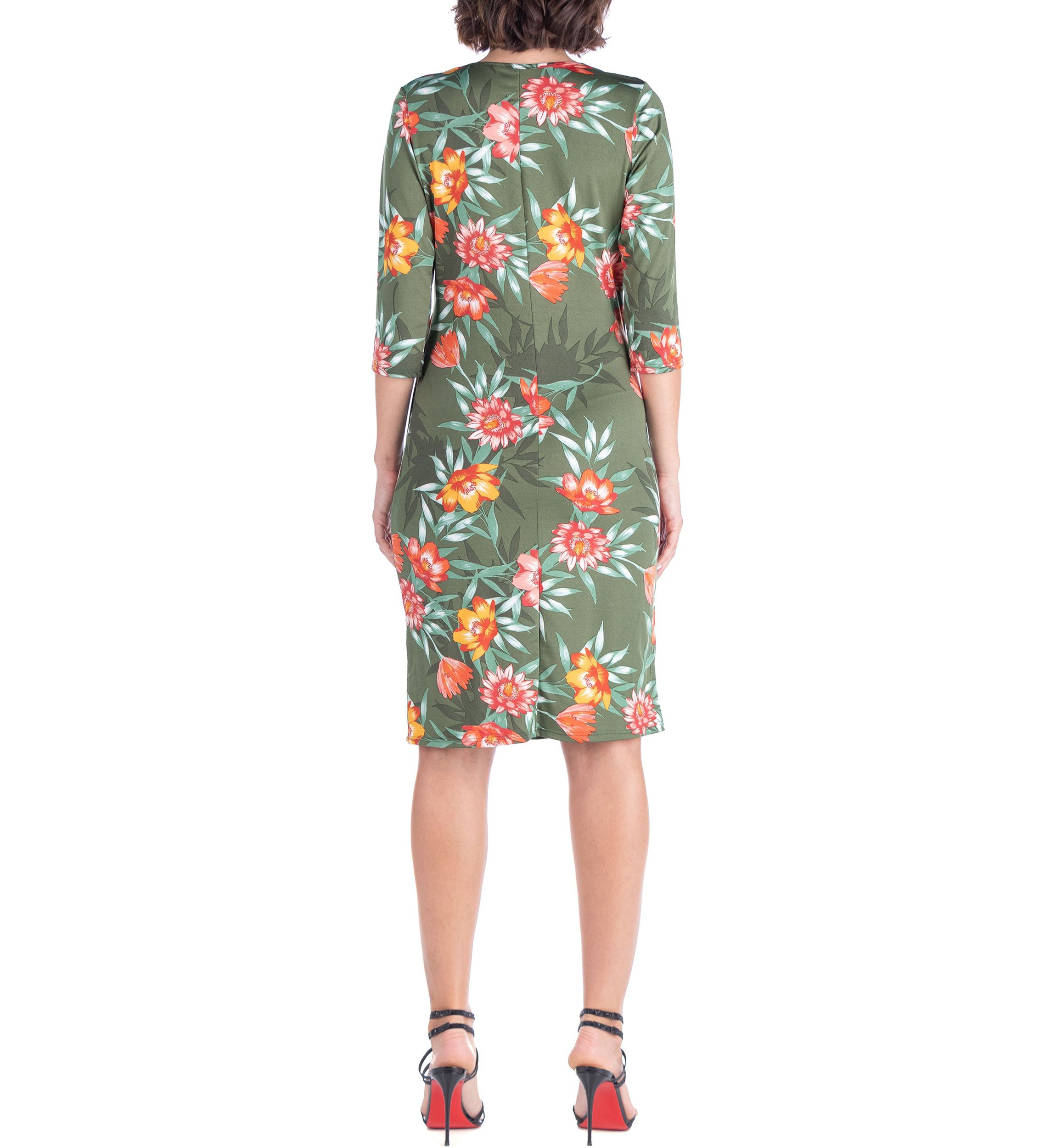 V Neck Green Knee Length Wrap Dress