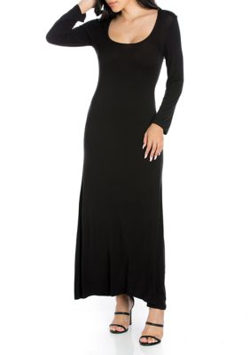 24seven Comfort Apparel Women's V-Neck Long Sleeve Maxi Dress