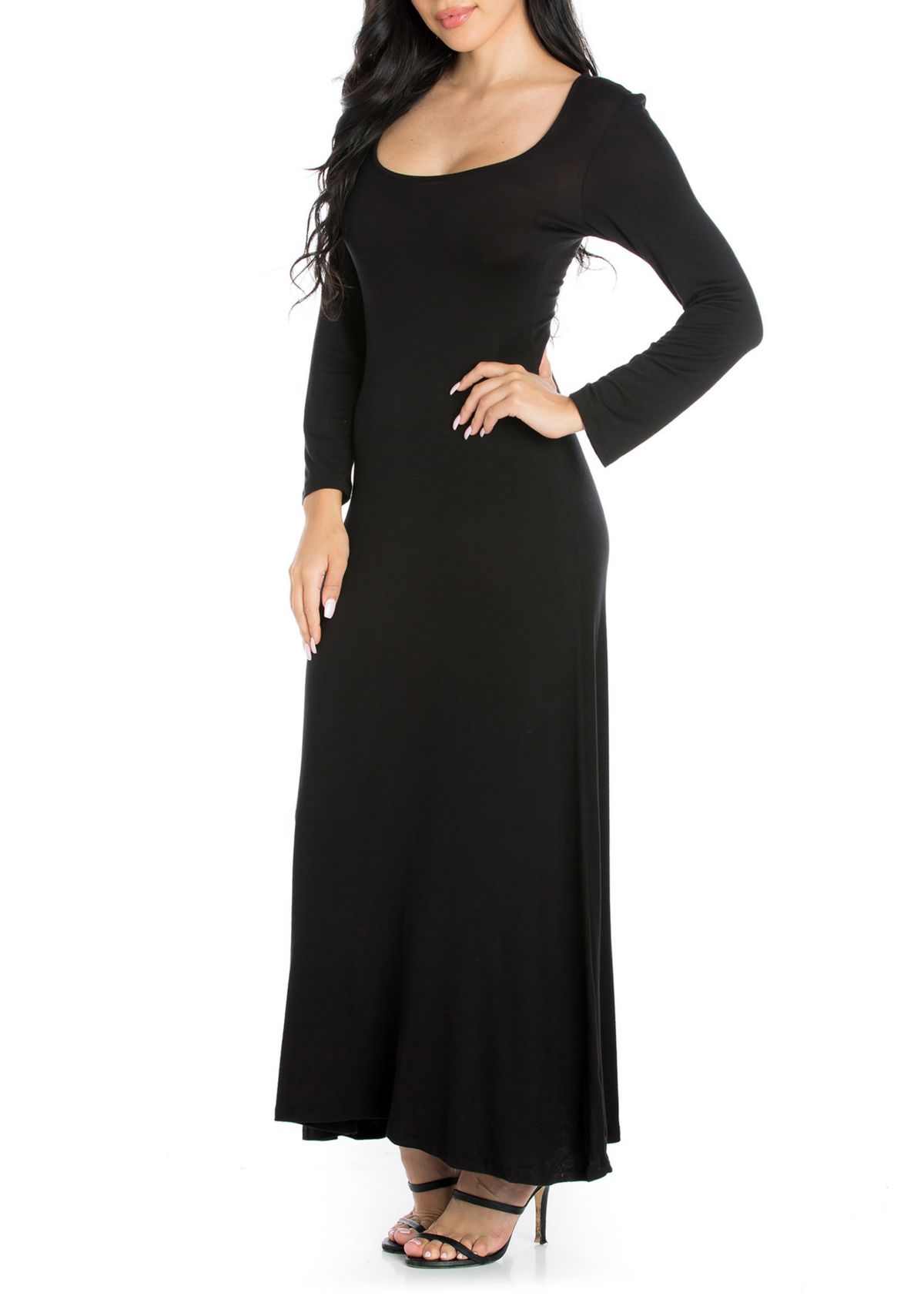 Womens V-Neck Long Sleeve Maxi Dress