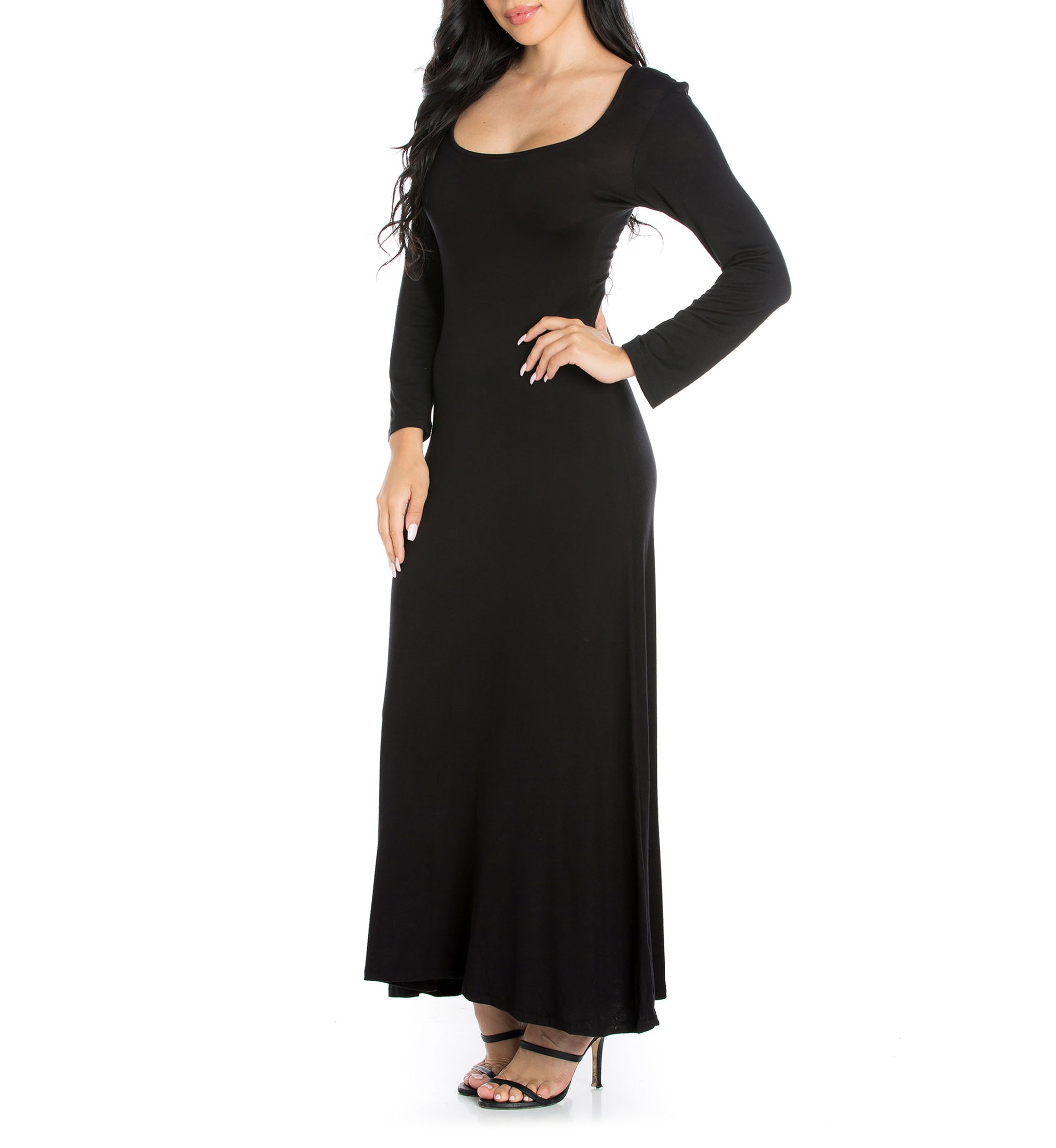 Womens V-Neck Long Sleeve Maxi Dress