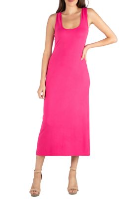 24seven Comfort Apparel Women's Scoop Neck Maxi Dress, Pink, Large