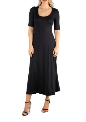 24seven Comfort Apparel Women's Elbow Sleeve A-Line Maxi Dress