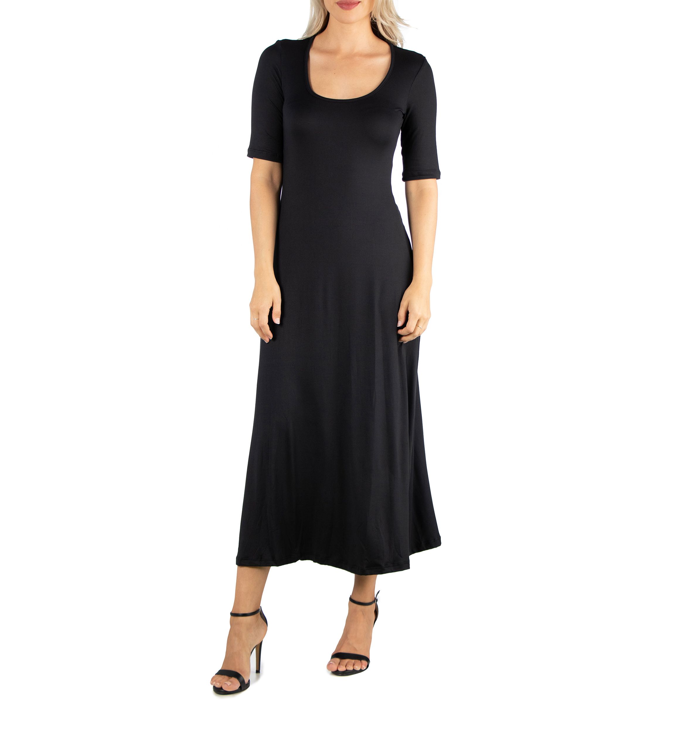Womens Elbow Sleeve A-Line Maxi Dress