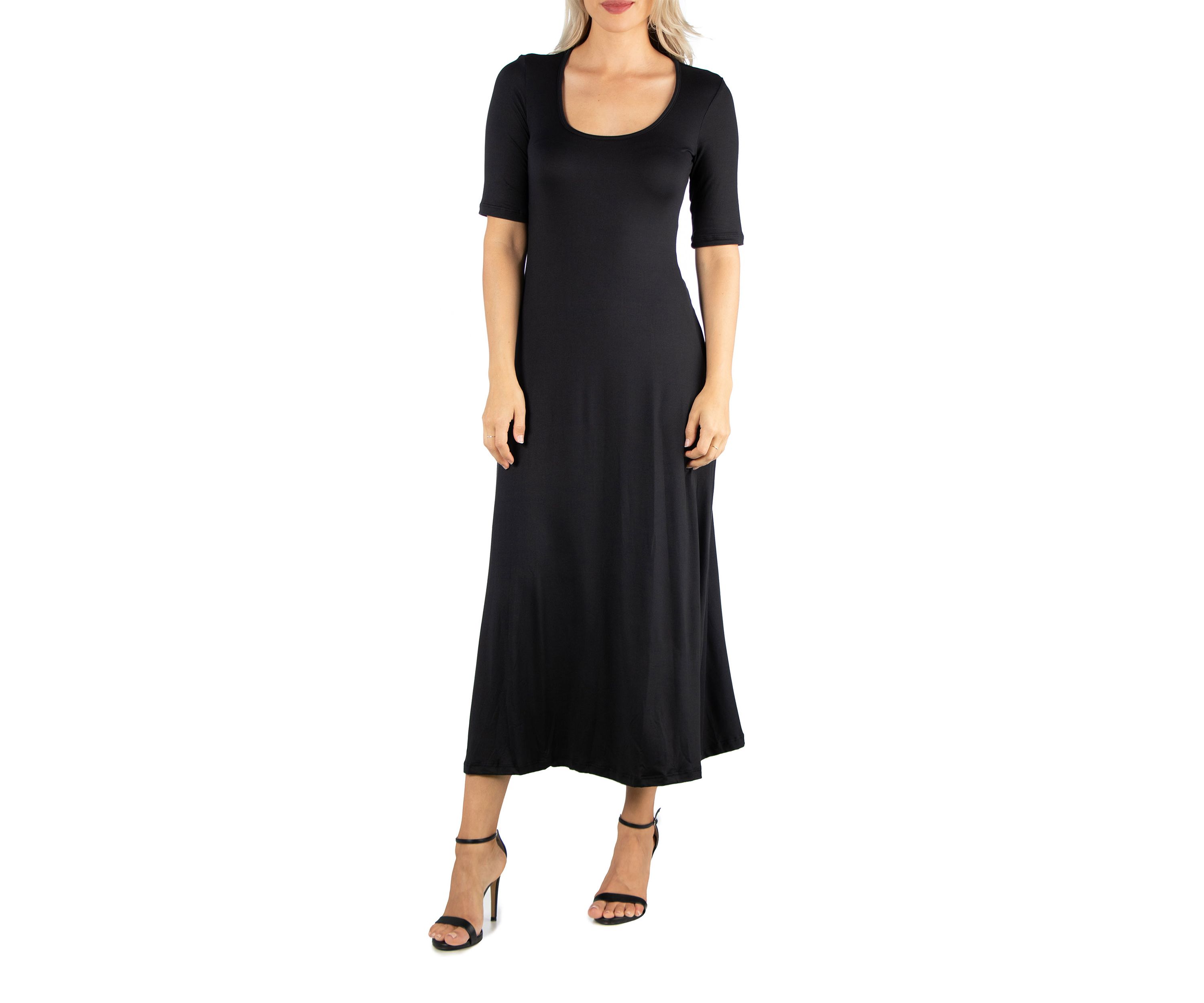 Womens Elbow Sleeve A-Line Maxi Dress