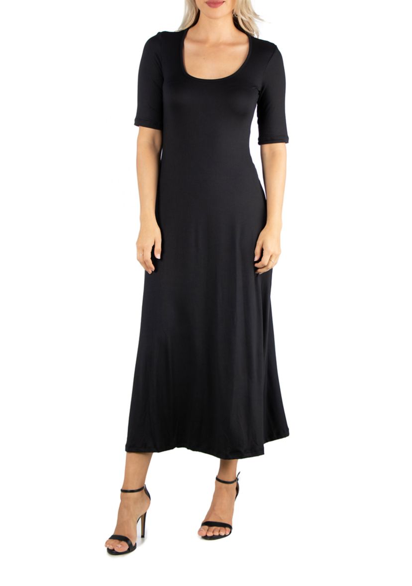 Womens Elbow Sleeve A-Line Maxi Dress
