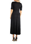 Womens Elbow Sleeve A-Line Maxi Dress